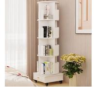 Bibliothèque contemporaine en bois blanc - XUANYU - Étagère de 6 niveaux - Bibliothèque Rotative avec Roulette avec Tiroirs