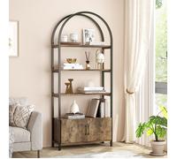 Bibliothèque contemporaine en bois marron - Étagère de 4 niveaux - avec Portes - Meuble de rangement