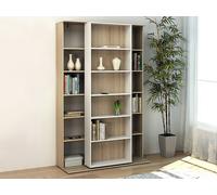 Bibliothèque coulissante avec 18 niches - Naturel et blanc - PRALI
