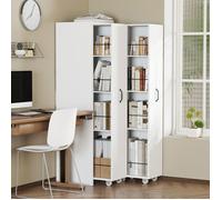 Bibliothèque Coulissantes avec Roulettes - 4 Étagères - Modulaire à Droite/Gauche - Armoire à Dossiers Blanc pour Bureau