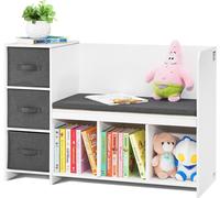 Bibliothèque Coussin d'assise Étagère pour enfants Banc 6 compartiments Blanc Banc de rangement