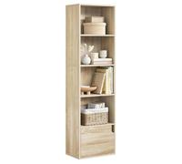 Bibliothèque cube chêne - 5 compartiments - 1 porte magnétique - 34 x 24 x 132 cm