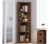 Bibliothèque d’Angle 180 cm en Finition Noyer - Étagère Haute à 4 Niveaux Gain de Place Meuble d'angle MERAX