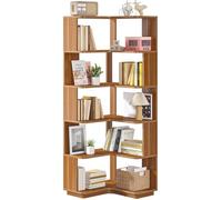 Bibliothèque d'angle à 6 niveaux - Tribesigns - étagère d'angle Industrielle de Haut, étagère de Rangement pour salon,Grain de bois