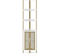 Bibliothèque d'angle avec armoire et structure métallique, 170 cm, blanc
