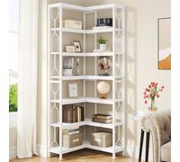 Bibliothèque d'angle - Bibliothèque industrielle à 7 étagères pour coin - Bibliothèque sur pied en bois et métal - Bibliothèque de salon - 60 x 60 x 200 cm - Blanc