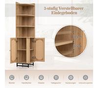 Bibliothèque d'angle en rotin PE 172 cm Armoire haute avec 2 portes & 4 étagères ouvertes nature