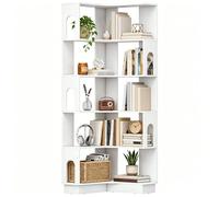HOMCOM Bibliothèque d'angle, étagère de Rangement à 6 Niveaux avec Panneaux latéraux arqués, Style Moderne, Meuble de Rangement pour Bureau, Salon, Chambre, 60 x 60 x 165,5 cm, Blanc