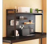 Bibliothèque de bureau 1/2/3 niveaux avec Panneau Perforé, Organisateur avec Pegboard, Étagère Réglable, Desk Hutch pour Bureau & Gaming(Black-Single Tier,130cm/51.2in)