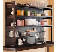 Bibliothèque de bureau 1/2/3 niveaux avec Panneau Perforé, Organisateur avec Pegboard, Étagère Réglable, Desk Hutch pour Bureau & Gaming(Black-3-Tier,60cm/23.6in)