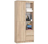 Bibliothèque de bureau AKORD R11 Chêne Sonoma 80 cm 1 porte 2 tiroirs façade Chêne Sonoma 7 étagères 80x35x180 cm