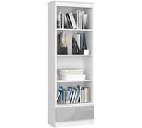 Bibliothèque de bureau AKORD R60 Blanche 60 cm 1 tiroir façade Métallique Brillant 4 étagères 60x35x180 cm Blanc / Métallique Brillant G