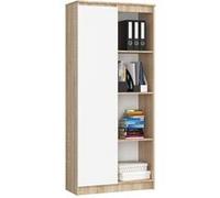 Bibliothèque de bureau AKORD R80 Chêne Sonoma 80 cm 1 porte façade Blanche 8 étagères 80x35x180 cm Chêne Sonoma / Blanc G