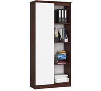Bibliothèque de bureau AKORD R80 Wengé 80 cm 1 porte façade Blanche 8 étagères 80x35x180 cm Wengé / Blanc G
