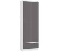 Bibliothèque de bureau Armoire AKORD R60 Blanche 60 cm 2 portes 1 tiroir façade Gris Graphite 4 étagères 60x35x180 cm