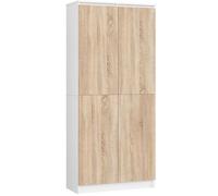 Bibliothèque de bureau Armoire AKORD R80 Blanche 80 cm 2 portes façade Chêne Sonoma 8 étagères 80x35x180 cm