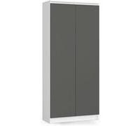 Bibliothèque de bureau Armoire AKORD R80 Blanche 80 cm 2 portes façade Gris Graphite 8 étagères 80x35x180 cm Blanc / Gris Graphite G