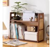 Bibliothèque de Bureau Bücherregale à 2 Niveaux, Étagère de Rangement Ouverte for La Maison avec Panneaux Latéraux en Rotin Respirant et Poignées for Cuisine, Salon, Chambre