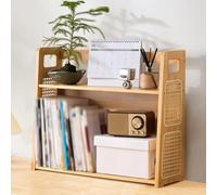 Bibliothèque de Bureau Bücherregale à 2 Niveaux, Étagère de Rangement Ouverte for La Maison avec Panneaux Latéraux en Rotin Respirant et Poignées for Cuisine, Salon, Chambre