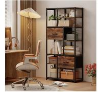 Bibliothèque De Rangement Marron Noir, Étagère Industrielle FloraGrace, Pour Salon Chambre, 2 Tiroirs Et 9 Niches, 72,5x30x150cm
