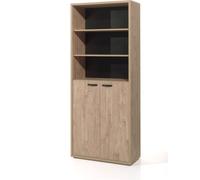 Bibliothèque DEPÉ – 2 portes et 5 étagères – Chêne doré – L90 x H216 x P40 cm