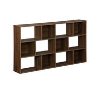 Bibliothèque design asymétrique noyer. Pieter. 3 étagères. 12 compartiments de rangement