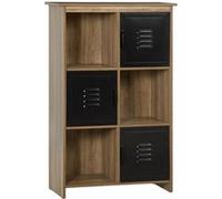 HomCom Bibliothèque Design industriel 3 niches 3 casiers Aspect bois Portes métal noir