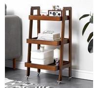 Bibliothèque échelle à 3 niveaux, étagère en bois massif avec roulettes, petite table d'appoint pour salon, bibliothèque mobile avec poignée pour chambre à coucher, bureau à domicile