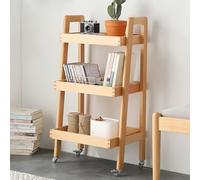 Bibliothèque échelle à 3 niveaux, étagère en bois massif avec roulettes, petite table d'appoint pour salon, bibliothèque mobile avec poignée pour chambre à coucher, bureau à domicile