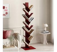 [en.casa] Bibliothèque Eksjö Étagère sur Pied à 12 Niveaux en Forme d'arbre Meuble de Rangement pour CD Livres Stable Élégant Chambre Salon Acier 150 x 39 x 39 cm Rouge