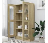 Bibliothèque en Aggloméré - 82.5 x 30.5 x 150 cm - Armoire à vitrine - avec 1 Porte transparente et 4 étagères - chêne sonoma