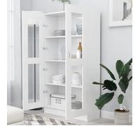 Bibliothèque en Aggloméré - 82.5 x 30.5 x 150 cm - Armoire à vitrine - avec 1 Porte transparente et 4 étagères - blanc