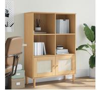 Bibliothèque en bois aspect rotin - vidaXL - SENJA - Bois de pin massif - Vernis UV - 90x35x130 cm - Brun