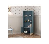 Bibliothèque en bois avec 3 niches et 2 portes LOUISON bleu - B2002
