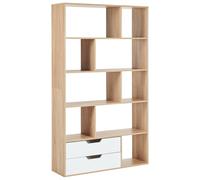Bibliothèque en Bois Clair à 5 Niveaux avec Étagères et 2 Tiroirs Blanc Wadena