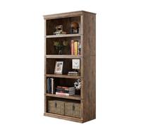 Bibliothèque en bois - LUNSY - 80x32x171,2 cm - Marron - 5 niveaux - Capacité 20 kg par niveau - Kit d'ancrage mural