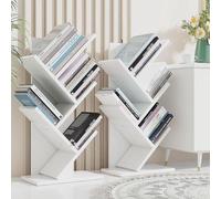Bibliothèque en forme d'arbre – 4 étagères – Plateau de rangement – Bibliothèque adaptée aux vêtements, CD et accessoires – 30 x 17 x 60 cm – Blanc – Meuble tendance pour livres, cassettes audio et ob