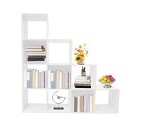 Bibliothèque en forme de L à 10 compartiments Blanc 117 x 28 x 117 cm | Étagère cube d'escalier, étagère escalier pour la maison, le bureau, le salon, la chambre à coucher