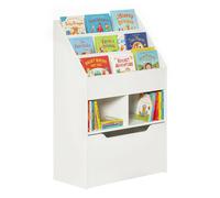 Bibliothèque Enfant 3 Étagères 2 Niches et Tiroir - Meuble de Rangement Livres et Jouets - 60x29,9x90cm - Blanc - MDF