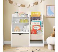 SoBuy Bibliothèque pour enfants Étagère pour enfants Montessori avec sacs en tissu, 3 étagères et sacs en non-tissé Étagère à jouets blanche 80x80x40cm KMB119-W