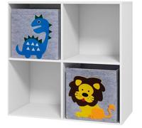 Bibliothèque enfant - 4 cases avec 2 bacs de rangement - blanc et gris - 61,8 x 29,9 x 61,8 cm