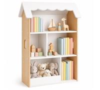 Bibliotheque Enfant en Forme de Maison GIANTEX Meuble de Rangement 3 Niveaux 5 Compartiments pour Livres Jouets 70x33x92 cm