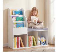 Bibliothèque Enfant et Banc 2 en 1 -COSTWAY-6 Casiers, Coussin Amovible, Anti-Basculement & Bords Arrondis, 80x30x81CM, Chambre