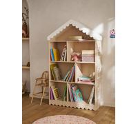 Bibliothèque enfant feston bois maison rose TU