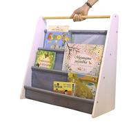 Bibliothèque Enfant Portable GINGER HOME - Rangement Livres Montessori, Bois Blanc et Gris, Étagère pour Chambre Enfant 60x25x60 cm