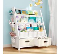 Bibliothèque Enfant pour Livres et Jouets, meuble de rangement enfant | Cette bibliotheque enfant avec compartiments en tissu et bacs tissus, bonne capacité pour chambre d’enfant et salle de jeux