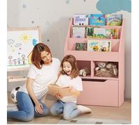 Bibliothèque enfant rose 60 x 29,9 x 90 cm avec 3 niveaux, 2 niches ouvertes et 1 tiroir en MDF