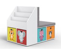 Bibliothèque enfant Vicco Onix Blanc 97.1x78.4cm avec 6 boîtes pliantes multicolores, Model 32871