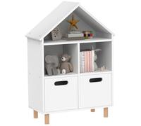 Bibliothèque enfants - AIYAPLAY - 3 niveaux avec deux tiroirs - forme de maison - pour chambres d'enfants, chambre à coucher - blanc