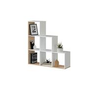Bibliothèque escalier cube coloris chêne candiene - blanc artic - Hauteur 110 x Longueur 108 x Profondeur 28 cm